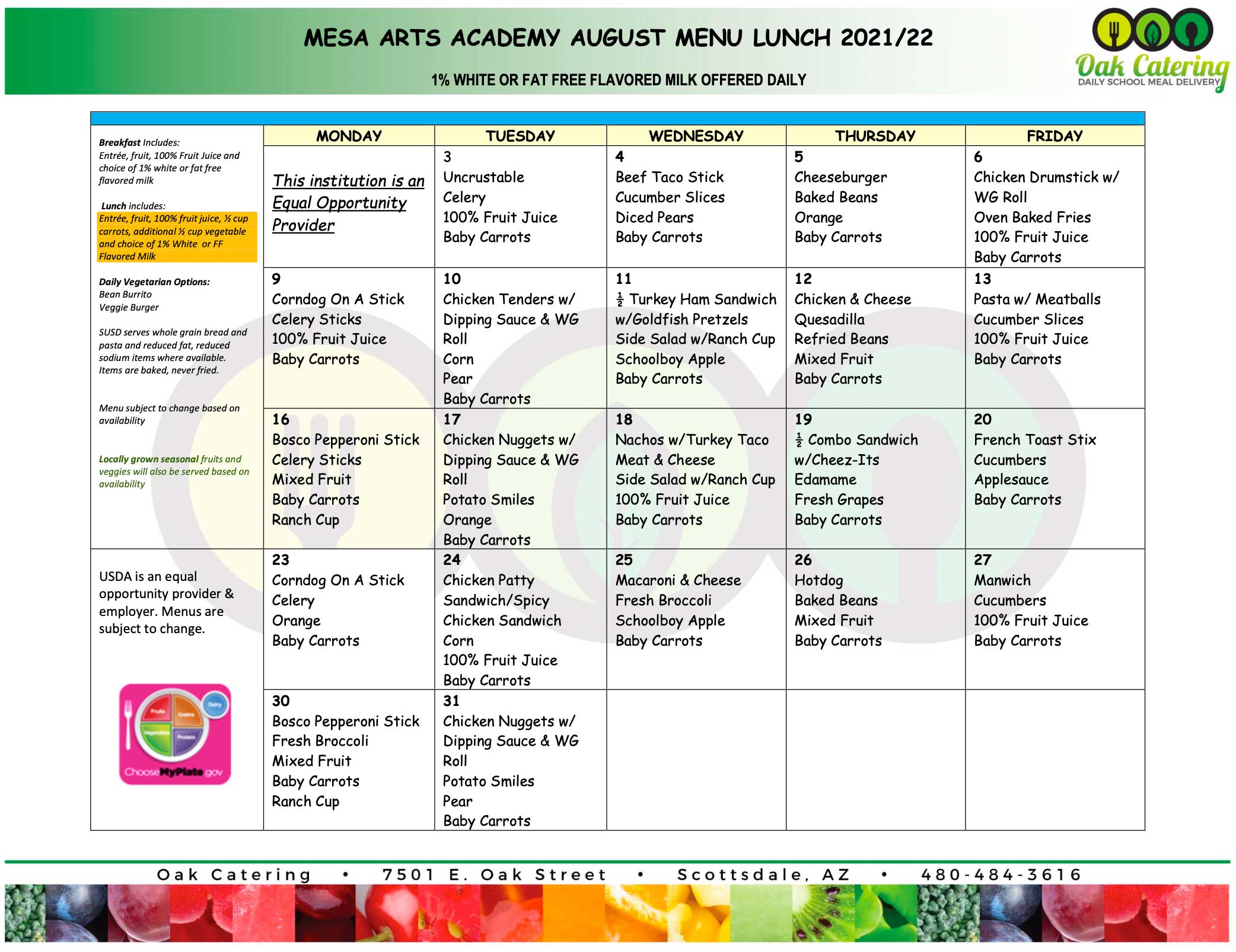 maine arts academy lunch menu